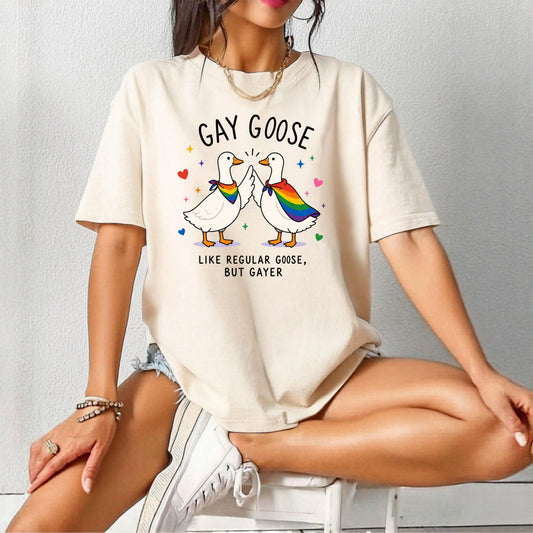 Gay Goose T-Shirt in Ivory — cute rainbow LGBTQ+ pride tee, garment-dyed Comfort Colors 1717

