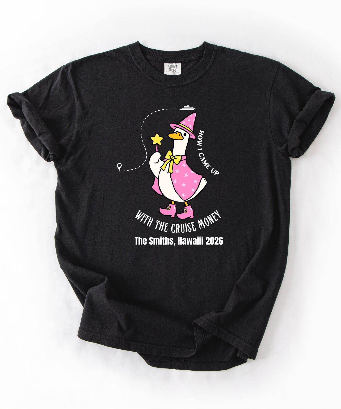 Silly Goose Cruise Money T-Shirt in Black — funny cruise graphic tee, garment-dyed Comfort Colors 1717

