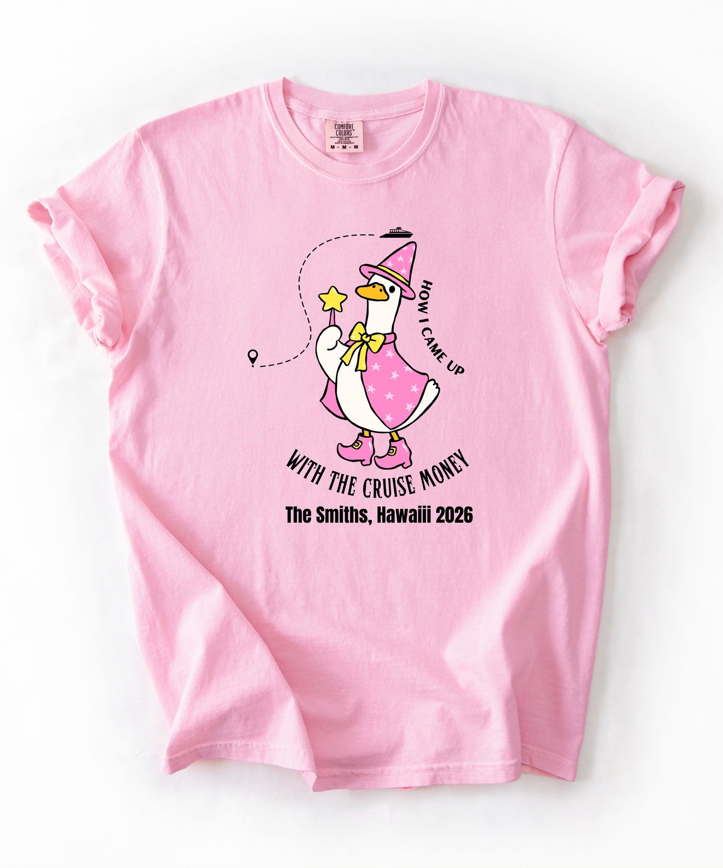 Silly Goose Cruise Money T-Shirt in Blossom — funny cruise graphic tee, garment-dyed Comfort Colors 1717
