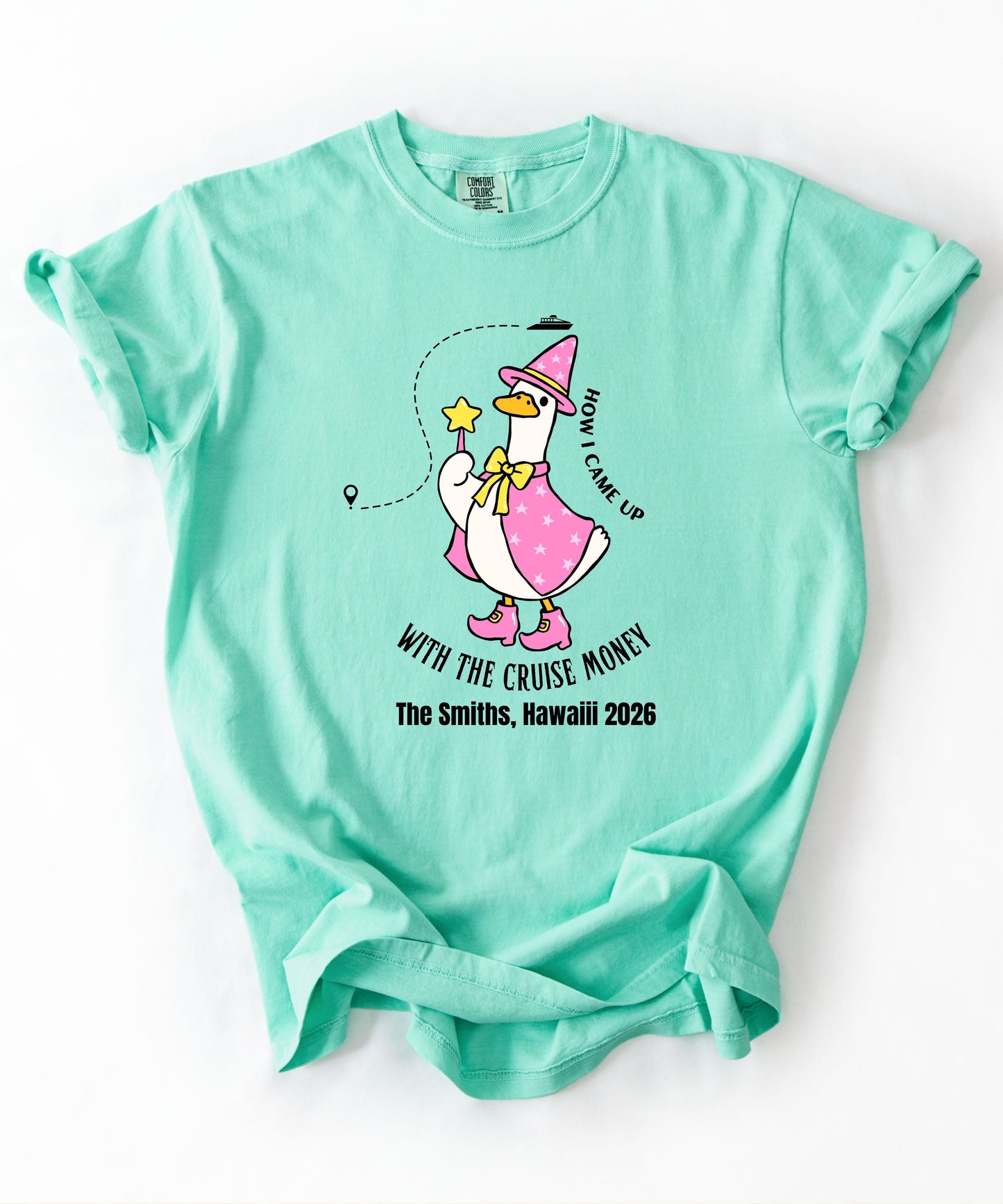 Silly Goose Cruise Money T-Shirt in Island reef — funny cruise graphic tee, garment-dyed Comfort Colors 1717
