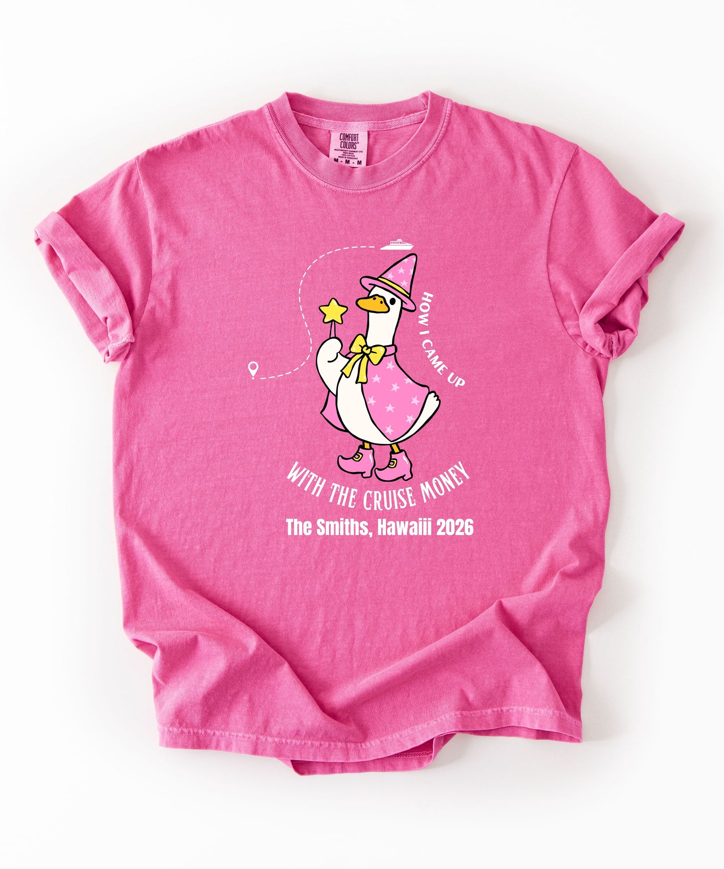 Silly Goose Cruise Money T-Shirt in Crunchberry — funny cruise graphic tee, garment-dyed Comfort Colors 1717
