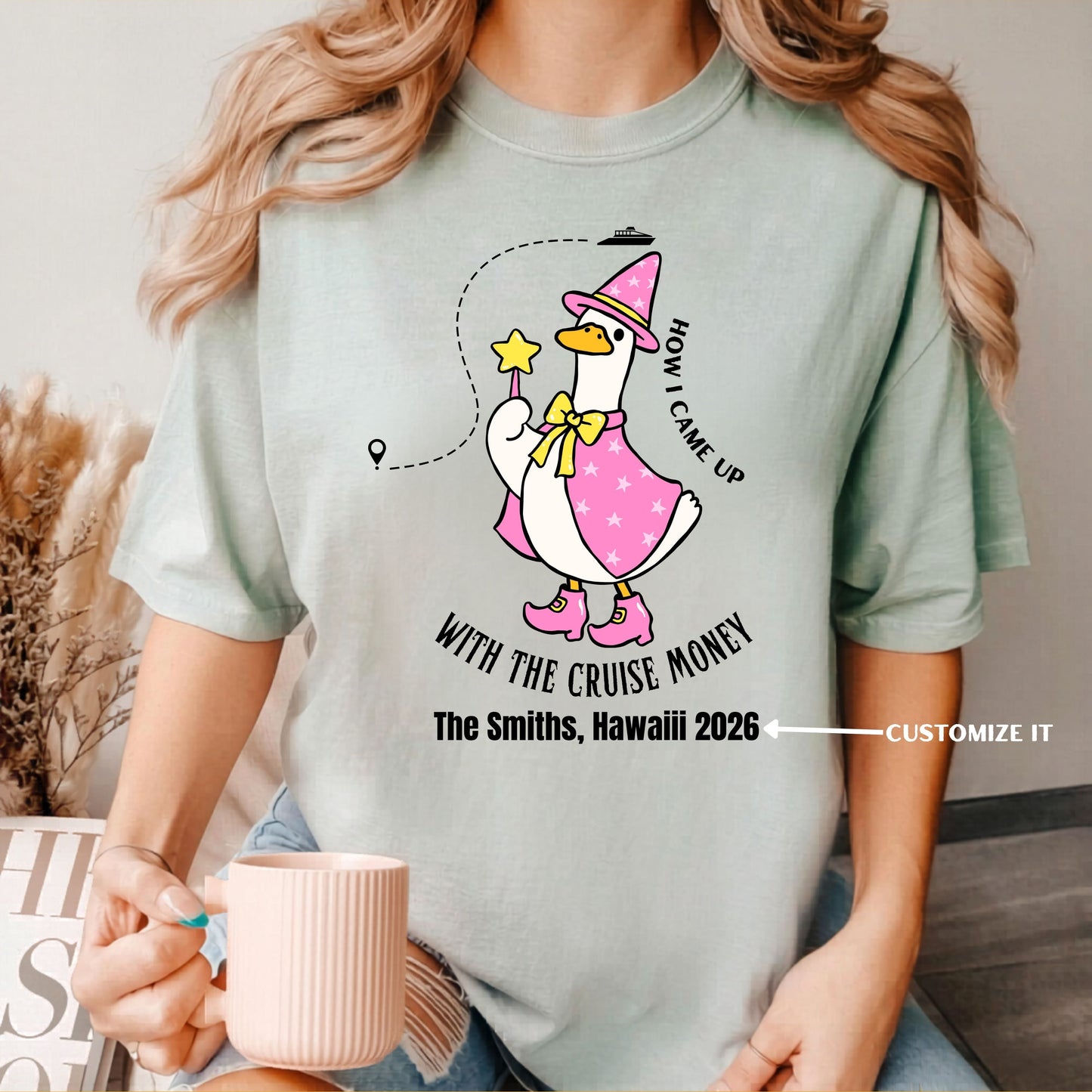 Silly Goose Cruise Money T-Shirt in Bay — funny cruise graphic tee, garment-dyed Comfort Colors 1717
