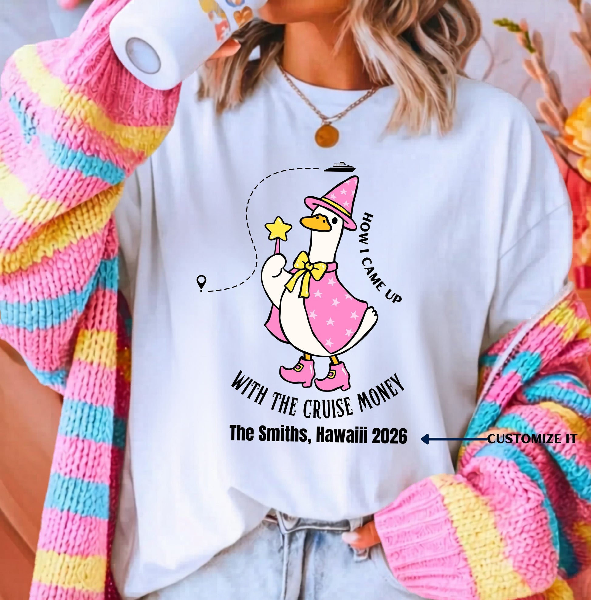 Silly Goose Cruise Money T-Shirt in White — funny cruise graphic tee, garment-dyed Comfort Colors 1717
