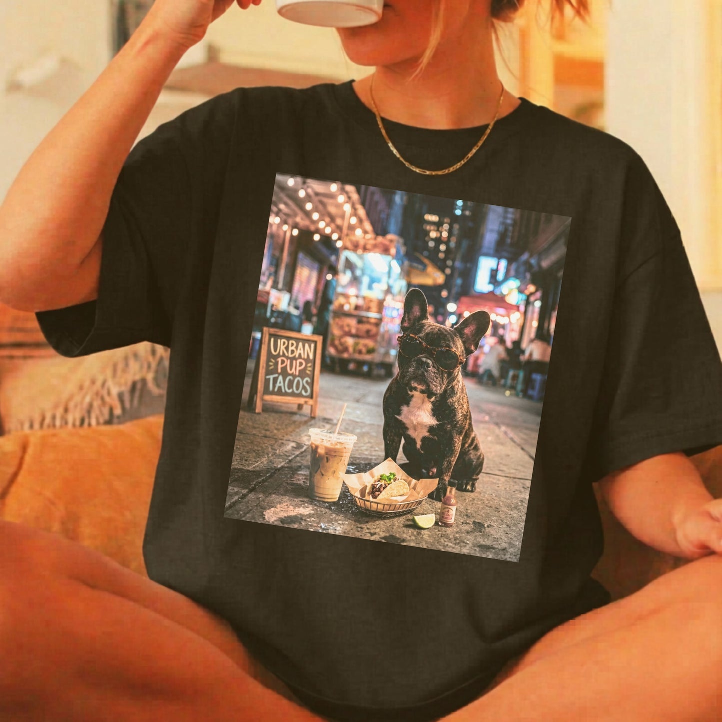 French Bulldog Taco & Iced Coffee Shirt in Black