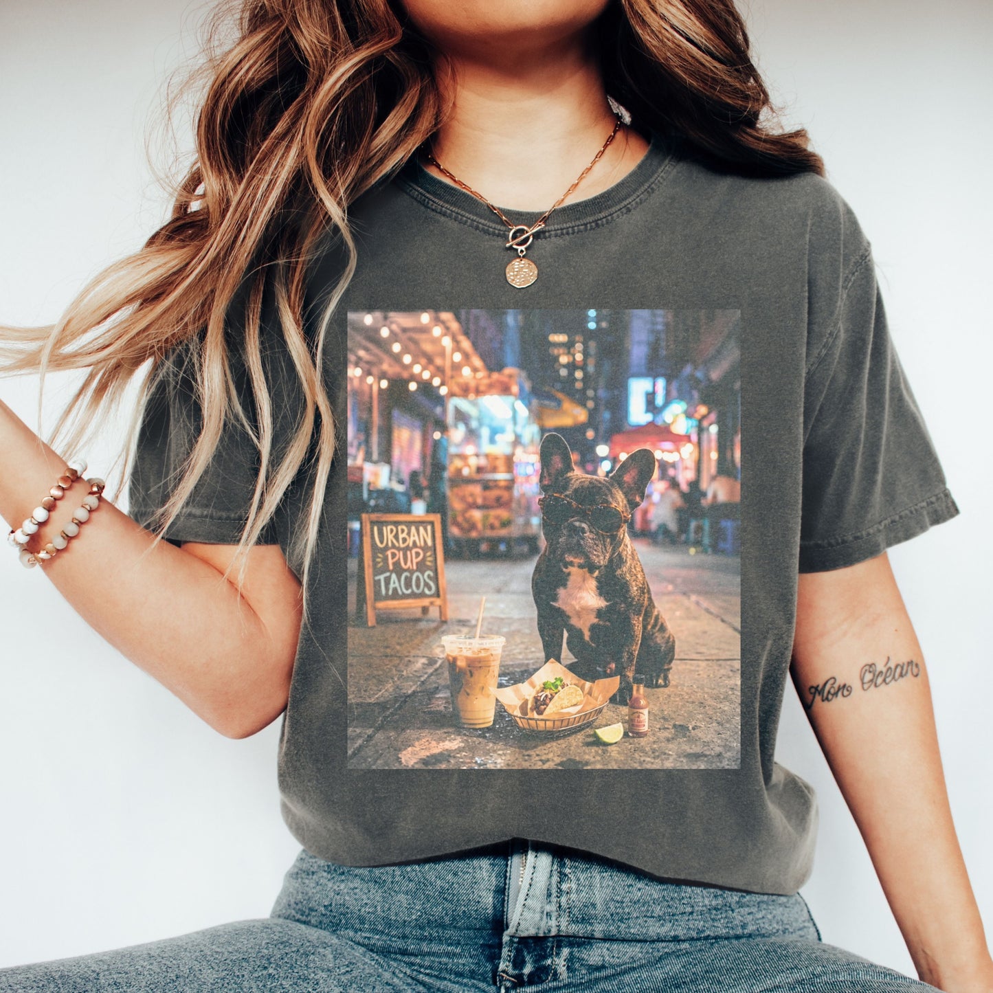 French Bulldog Taco & Iced Coffee Shirt in Pepper