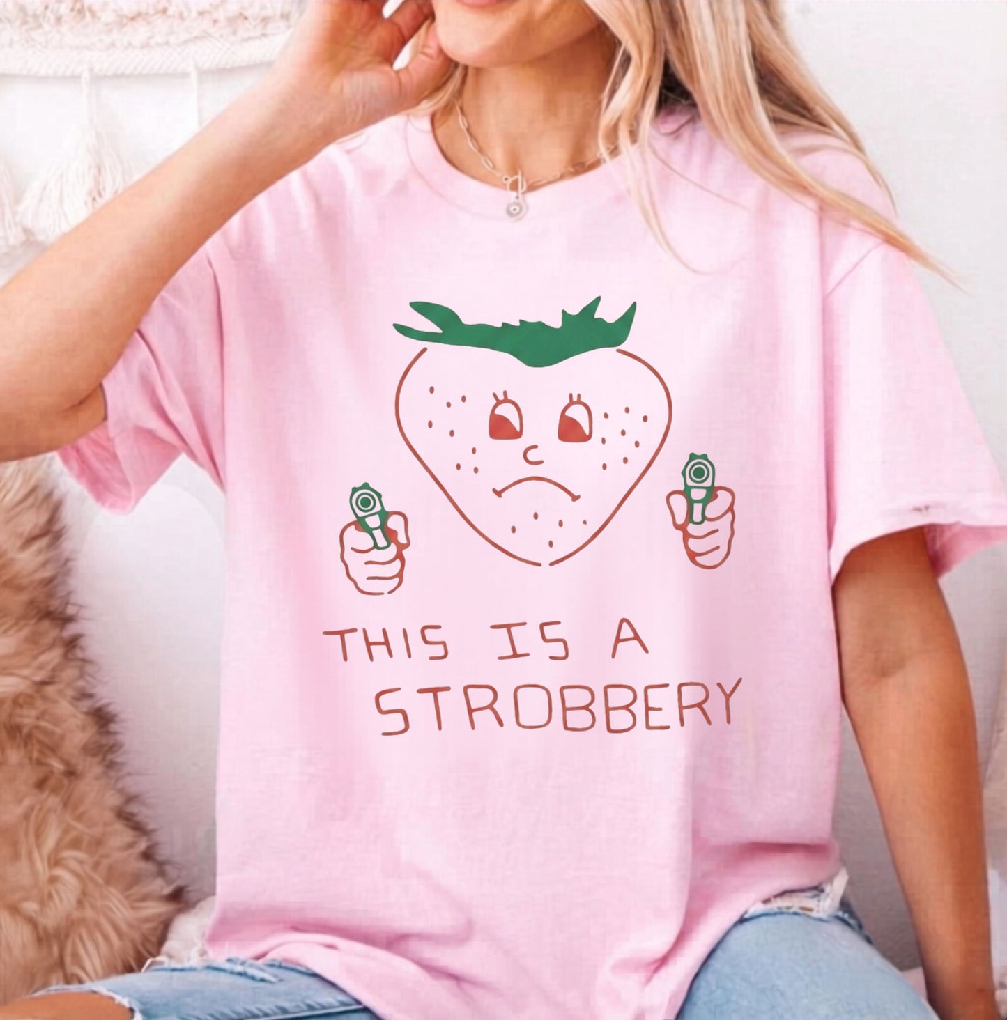 This Is a Strobbery Strawberry Graphic T‑Shirt