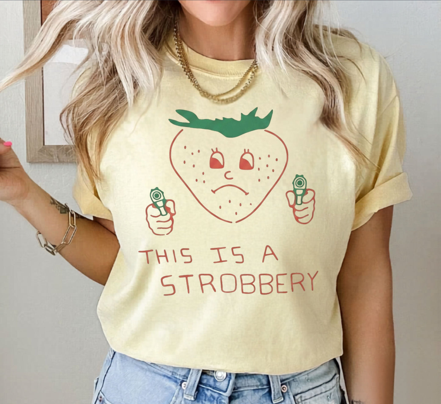 This Is a Strobbery Strawberry Graphic T‑Shirt