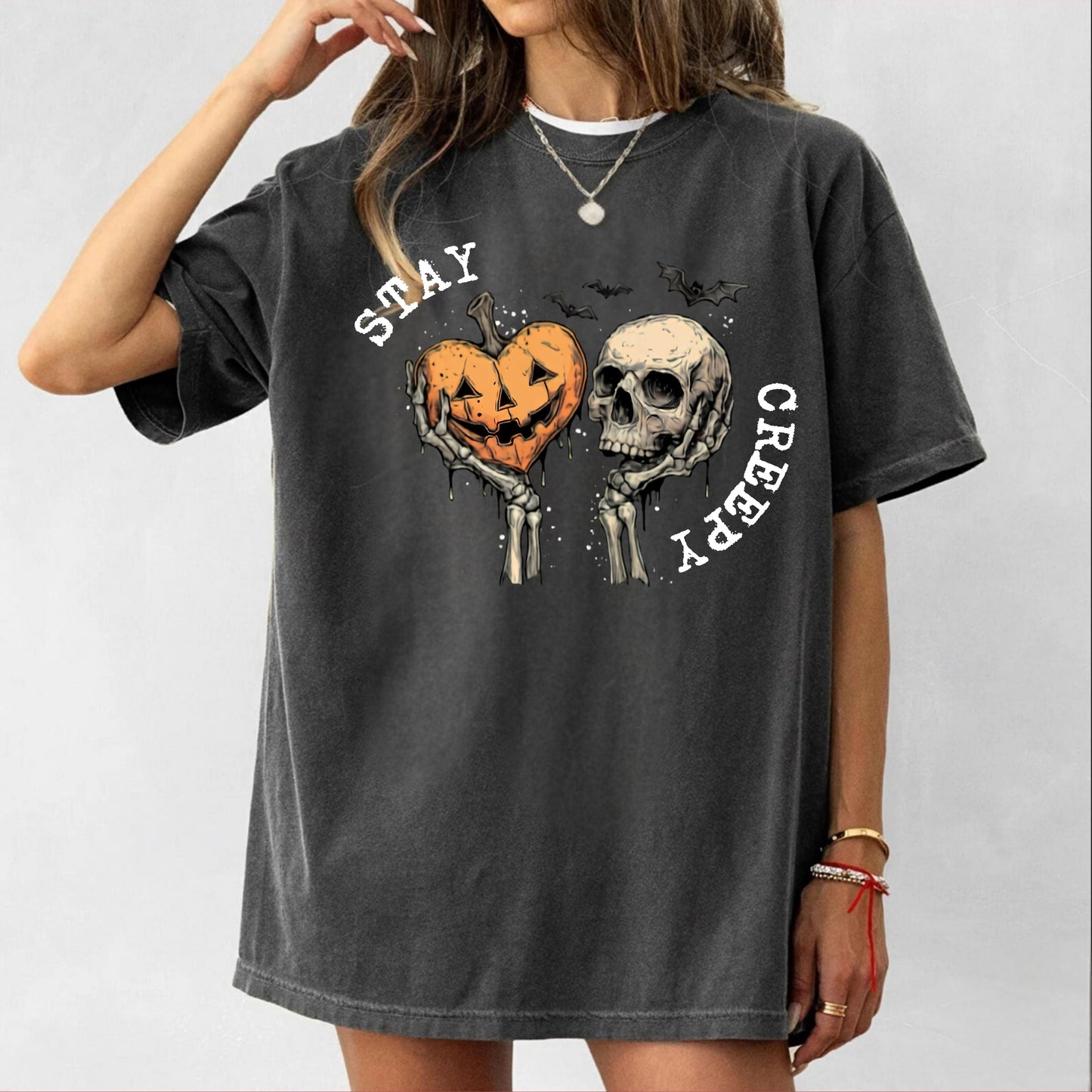 Stay Creepy Skull & Jack-O'-Lantern T-Shirt – pepper
