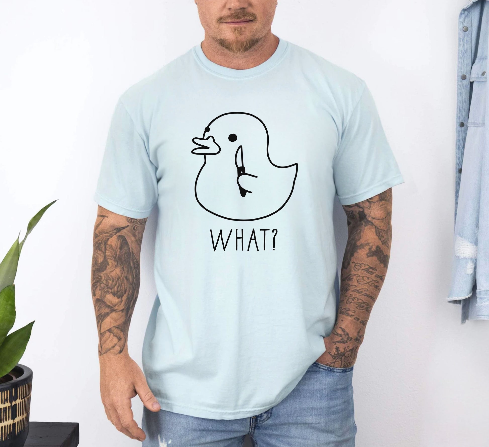 Silly Goose WHAT? Graphic T-Shirt in Chambray — funny garment dyed goose meme tee