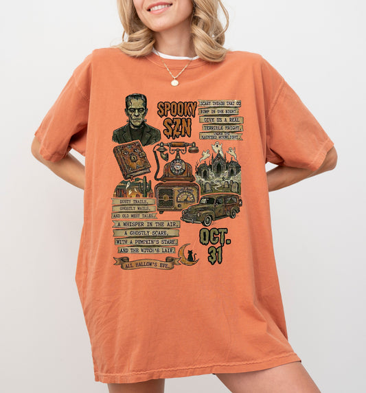 Spooky Season Graphic T-Shirt in Yam— vintage Halloween haunted carnival tee, garment dyed
