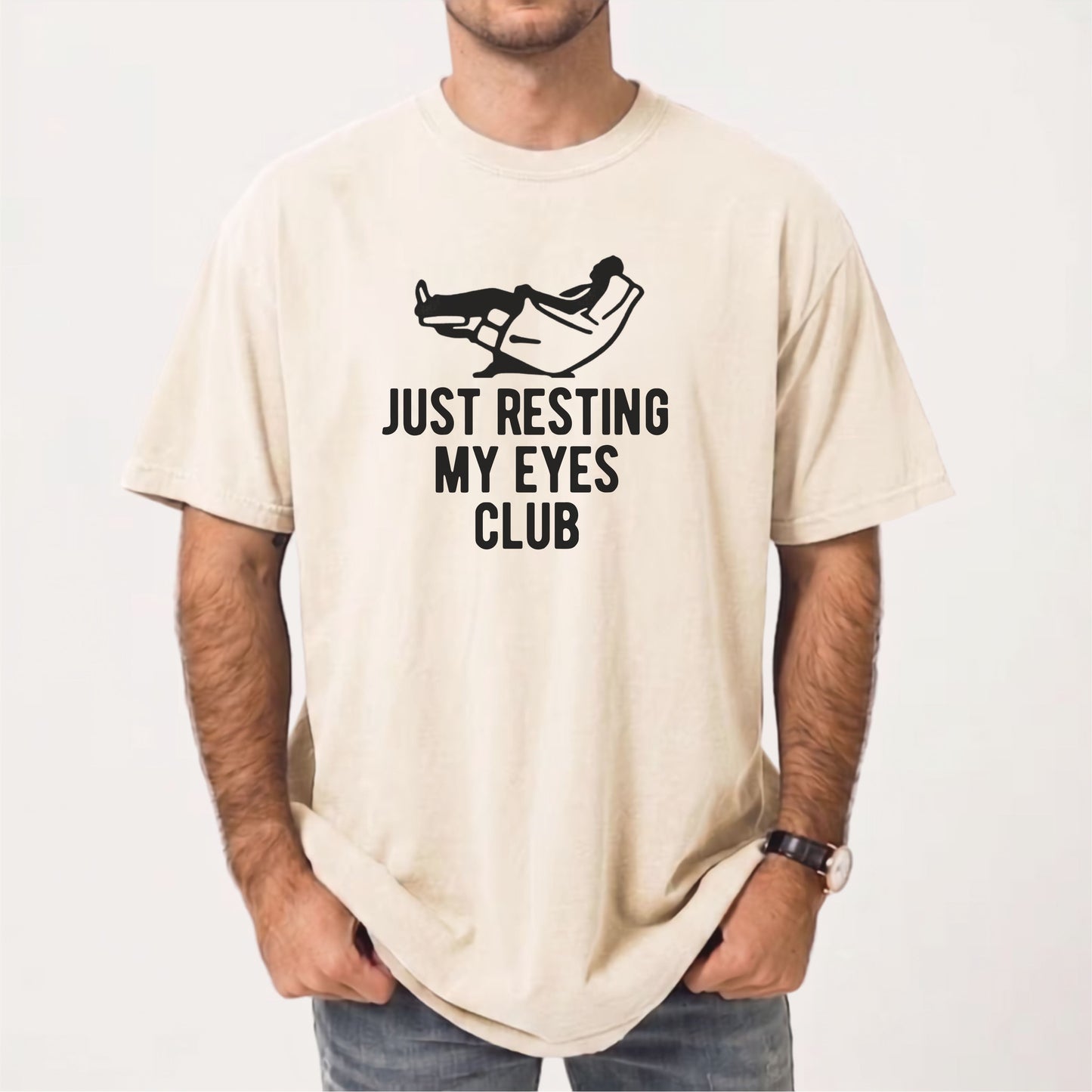 Just Resting My Eyes Club T-shirt in Ivory — funny garment-dyed graphic tee