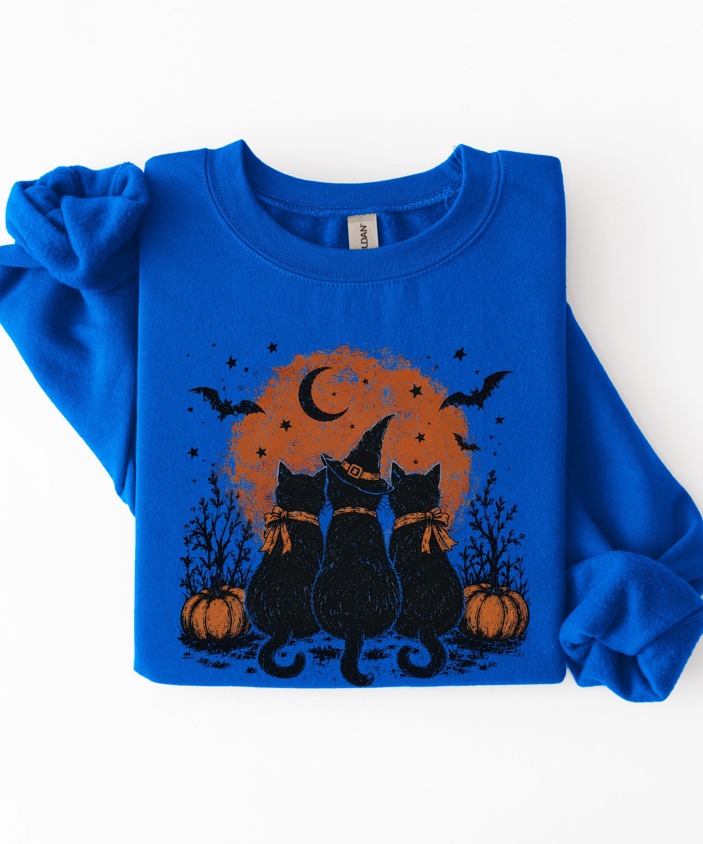 Halloween Black Cats Crewneck Sweatshirt — Moonlit Pumpkin Night
