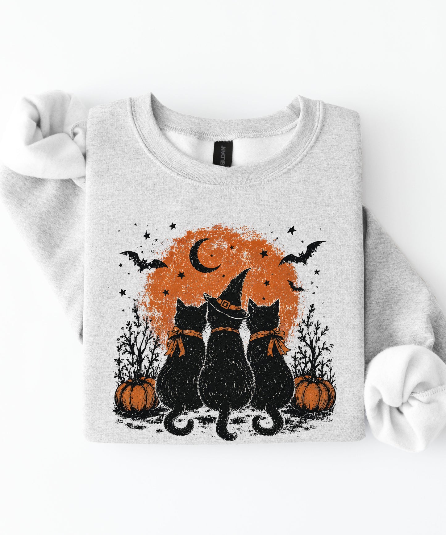 Halloween Black Cats Crewneck Sweatshirt — Moonlit Pumpkin Night