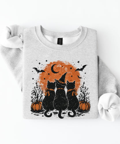 Halloween Black Cats Crewneck Sweatshirt — Moonlit Pumpkin Night