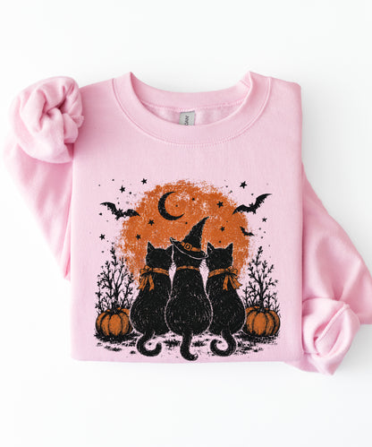 Halloween Black Cats Crewneck Sweatshirt — Moonlit Pumpkin Night