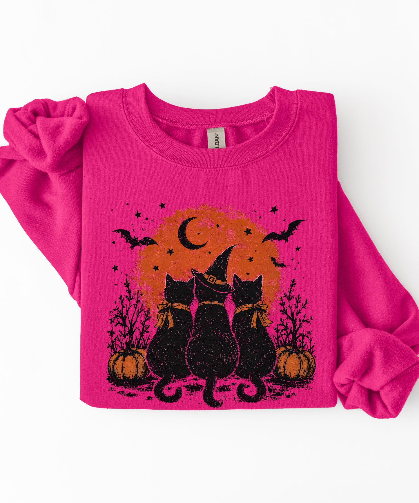 Halloween Black Cats Crewneck Sweatshirt — Moonlit Pumpkin Night