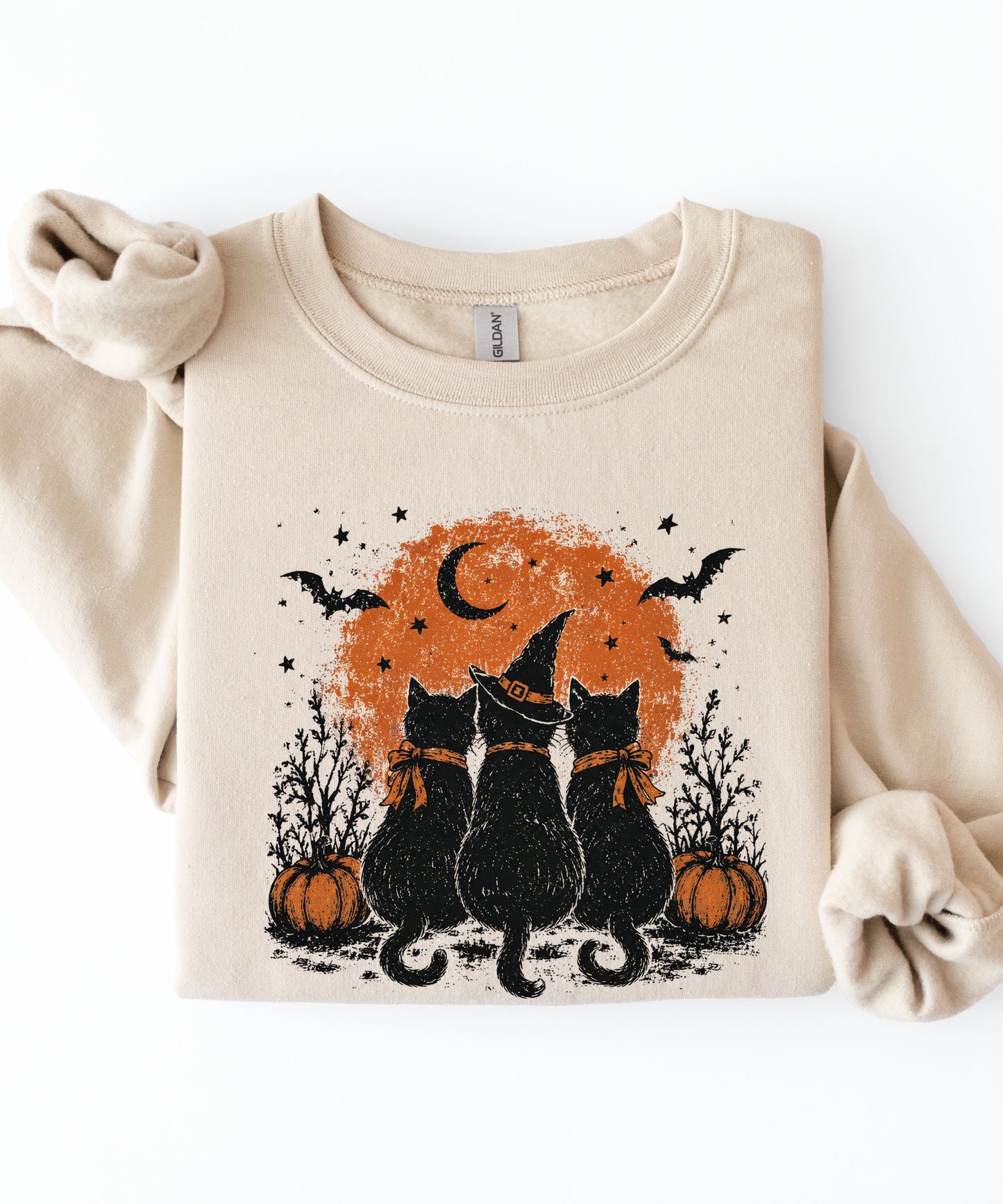 Halloween Black Cats Crewneck Sweatshirt — Moonlit Pumpkin Night