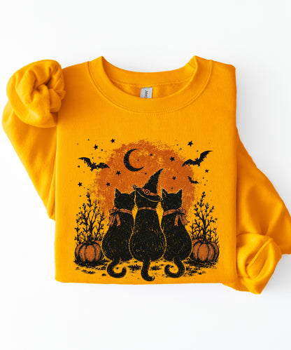 Halloween Black Cats Crewneck Sweatshirt — Moonlit Pumpkin Night