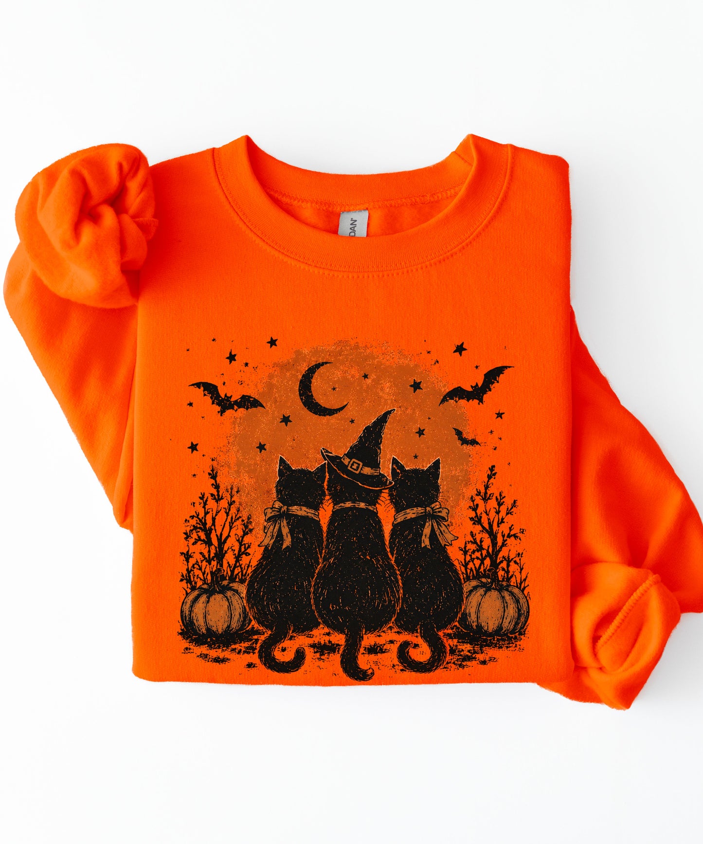 Halloween Black Cats Crewneck Sweatshirt — Moonlit Pumpkin Night