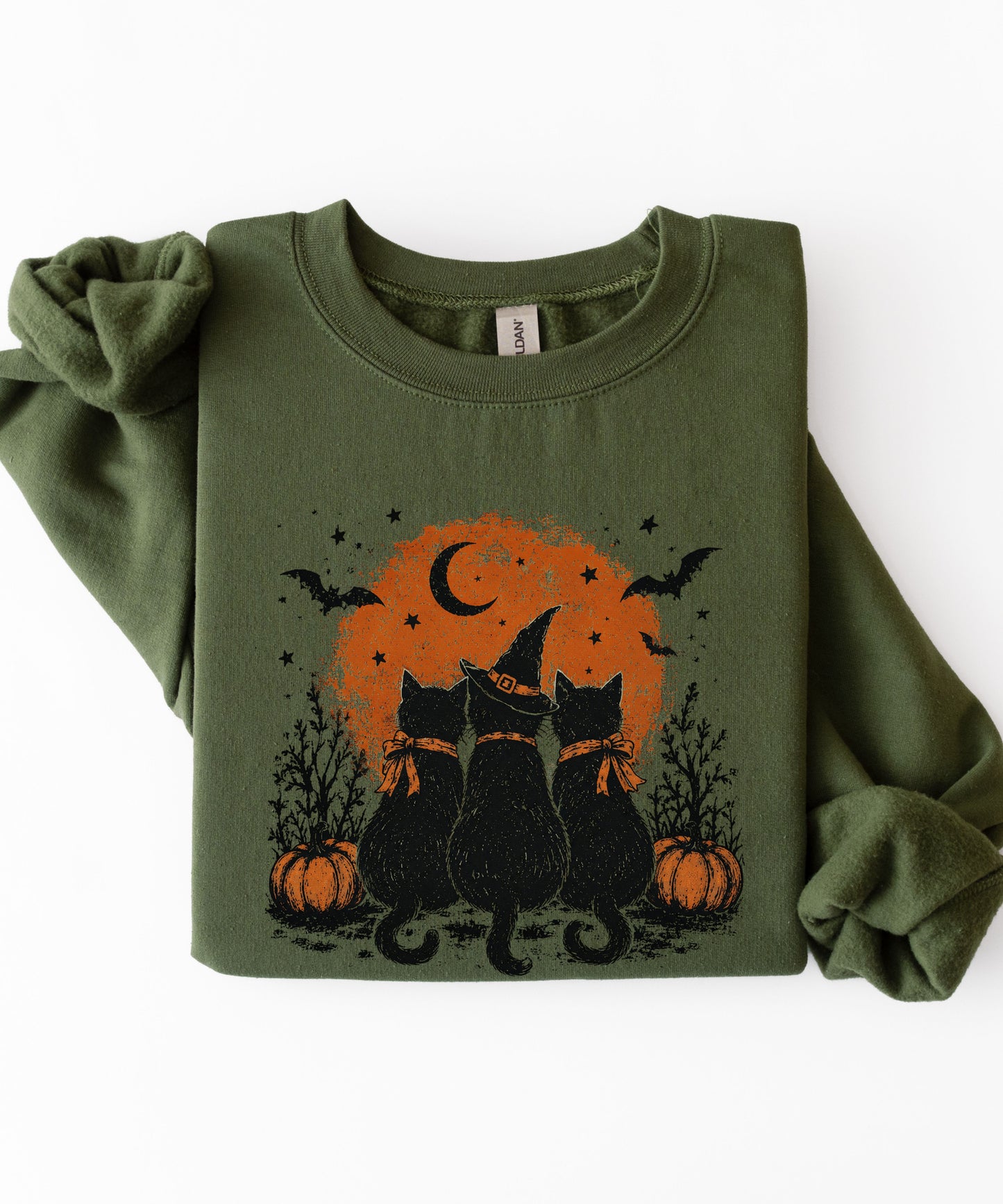Halloween Black Cats Crewneck Sweatshirt — Moonlit Pumpkin Night