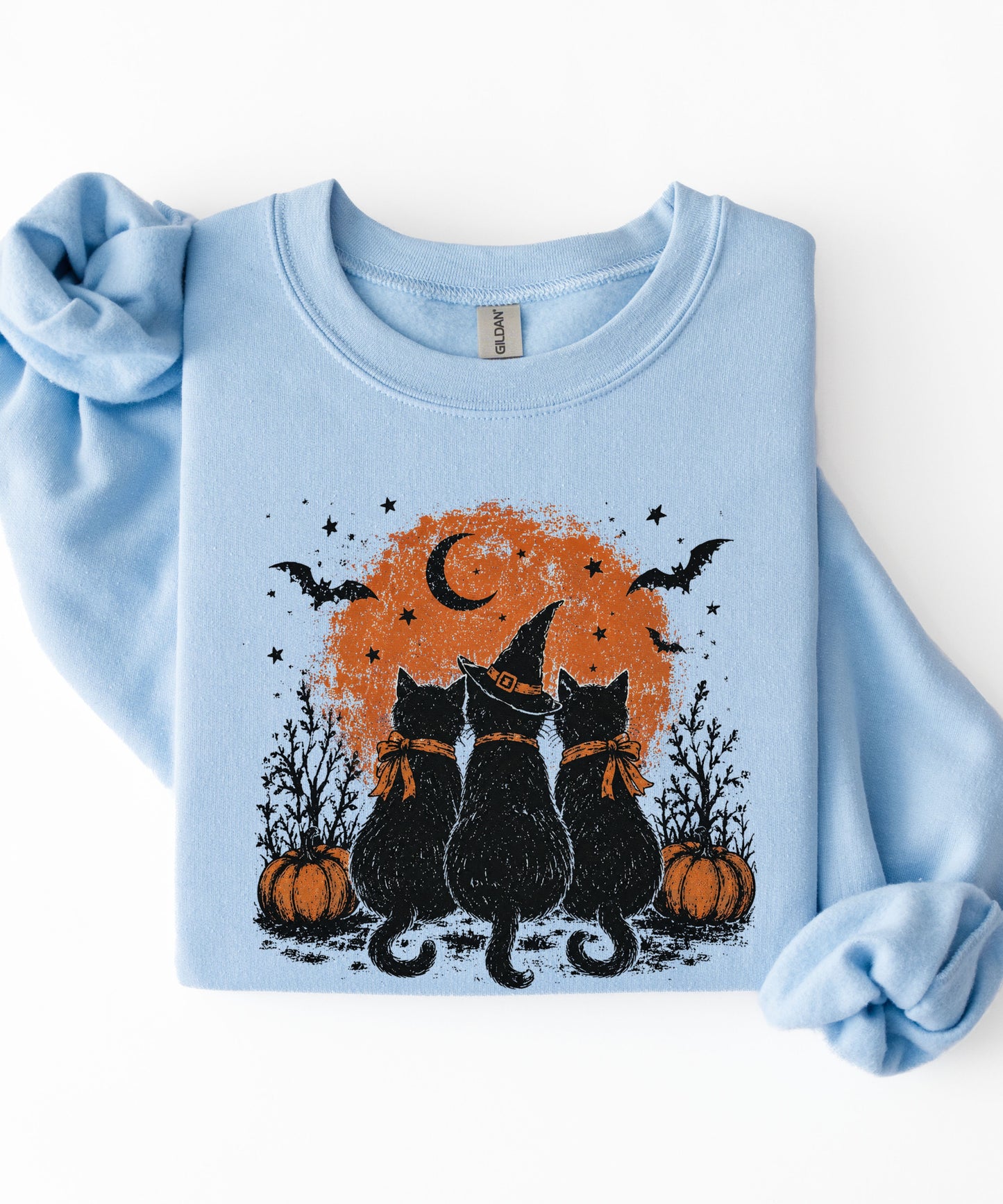 Halloween Black Cats Crewneck Sweatshirt — Moonlit Pumpkin Night