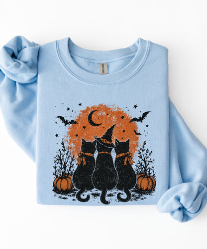 Halloween Black Cats Crewneck Sweatshirt — Moonlit Pumpkin Night