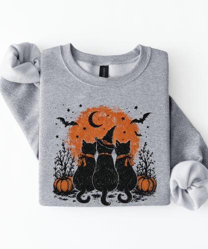 Halloween Black Cats Crewneck Sweatshirt — Moonlit Pumpkin Night