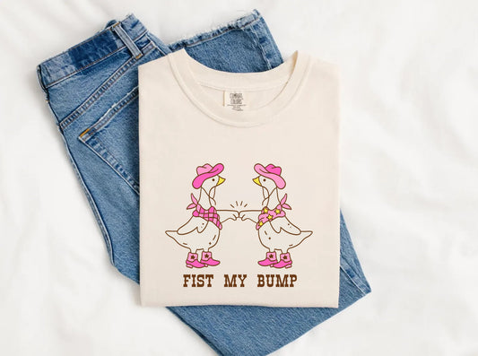 Funny Western Goose T-Shirt in Ivory — "Fist My Bump" silly graphic tee