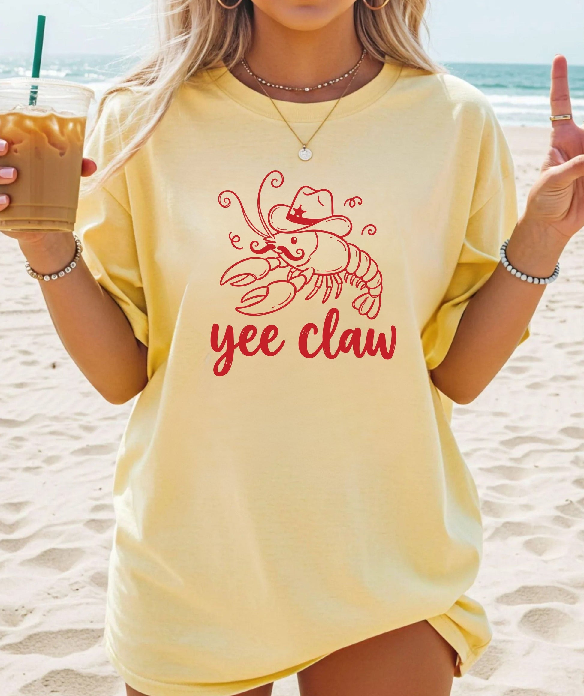 Yee Claw lobster cowboy graphic tee in Butter — Comfort Colors garment-dyed summer shirt