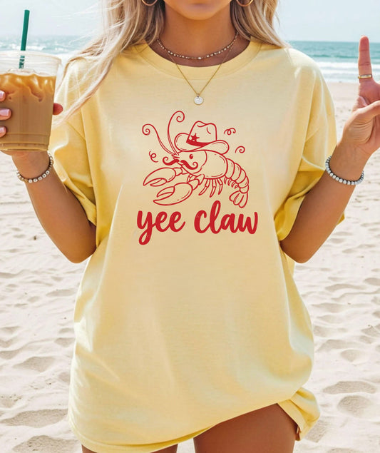 Yee Claw lobster cowboy graphic tee in Butter — Comfort Colors garment-dyed summer shirt