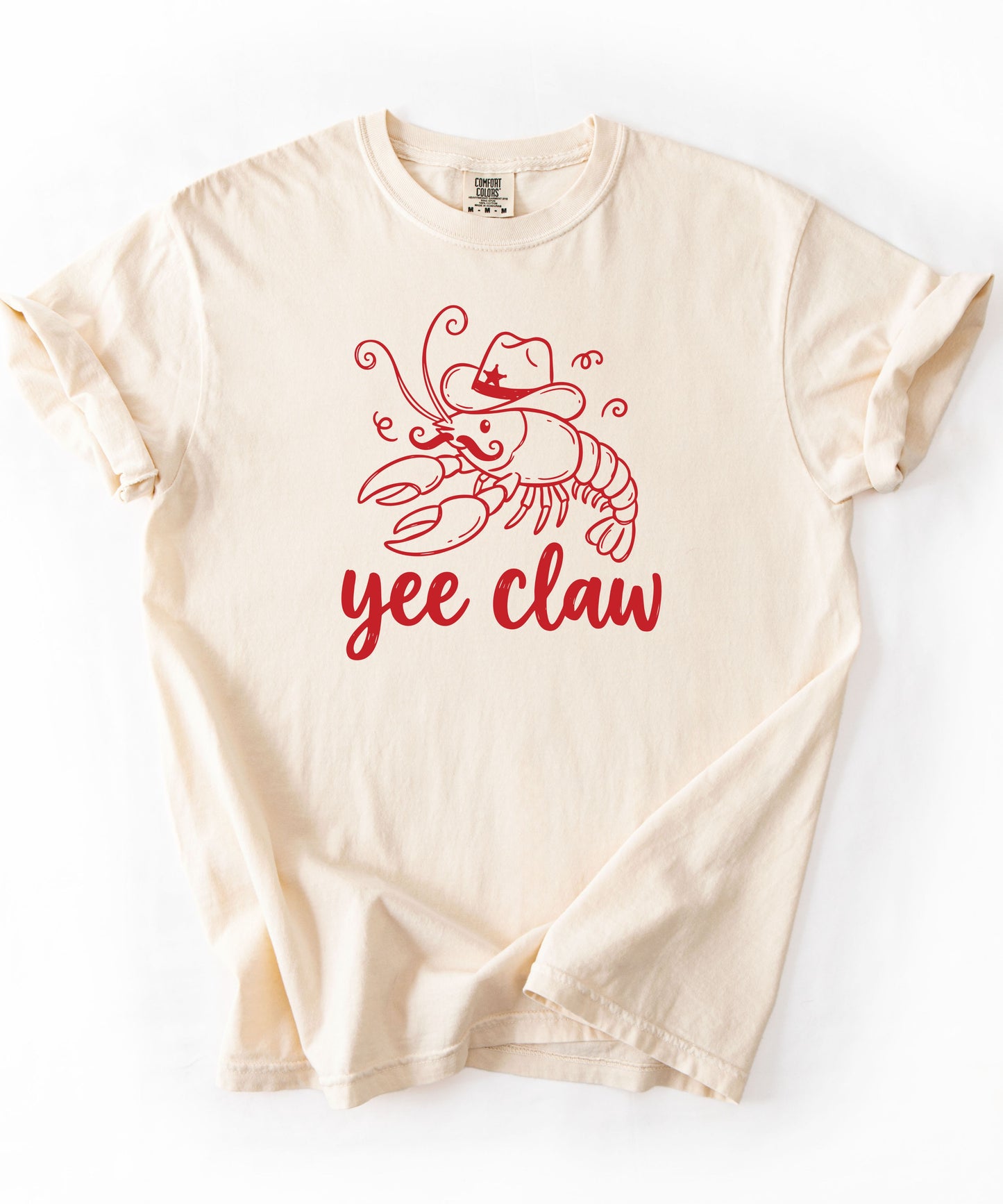 Yee Claw lobster cowboy graphic tee in Ivory — Comfort Colors garment-dyed summer shirt