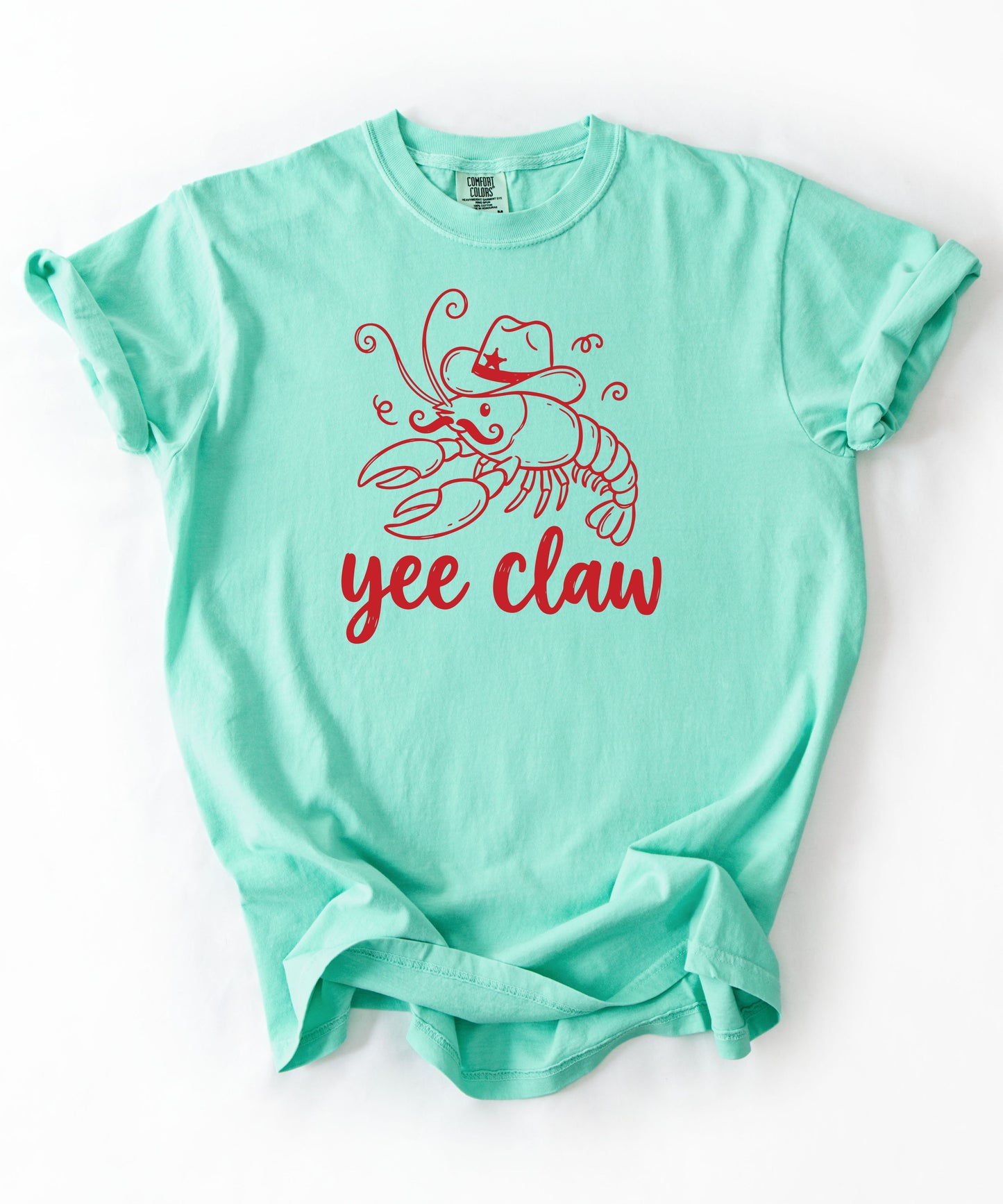 Yee Claw lobster cowboy graphic tee in Island Reef — Comfort Colors garment-dyed summer shirt