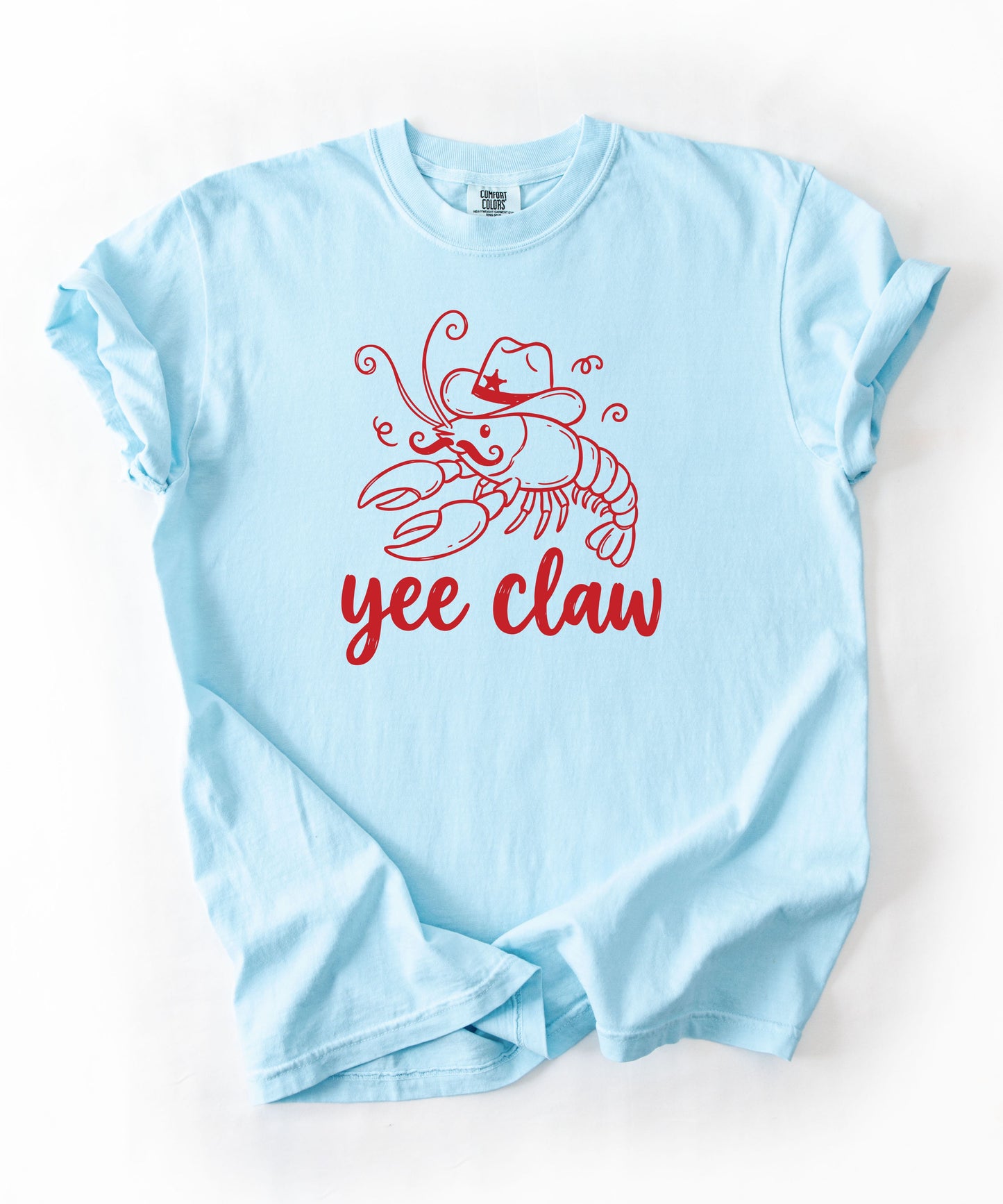 Yee Claw lobster cowboy graphic tee in Chambray — Comfort Colors garment-dyed summer shirt