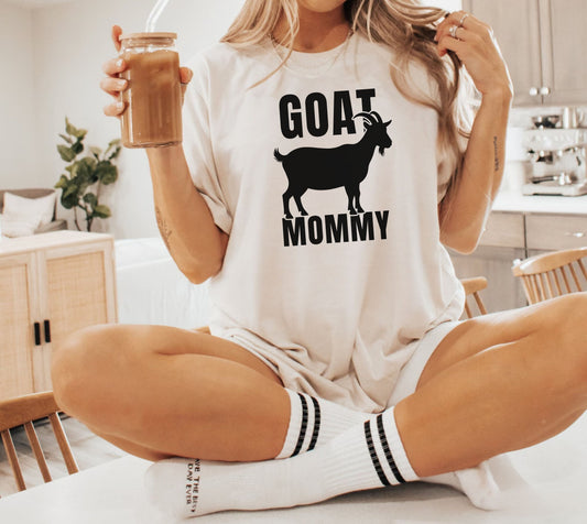 Goat Mommy funny goat mom graphic tee in Ivory — Comfort Colors garment-dyed farm mom shirt