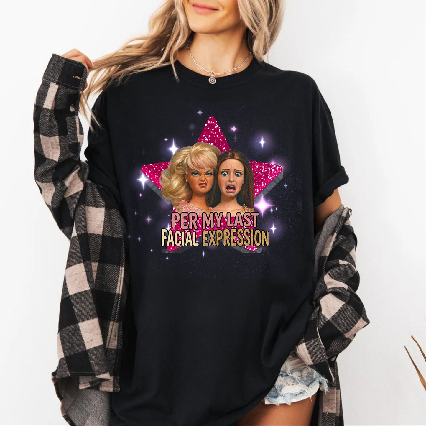 Per My Last Facial Expression vintage doll tee in Black — sarcastic funny graphic shirt