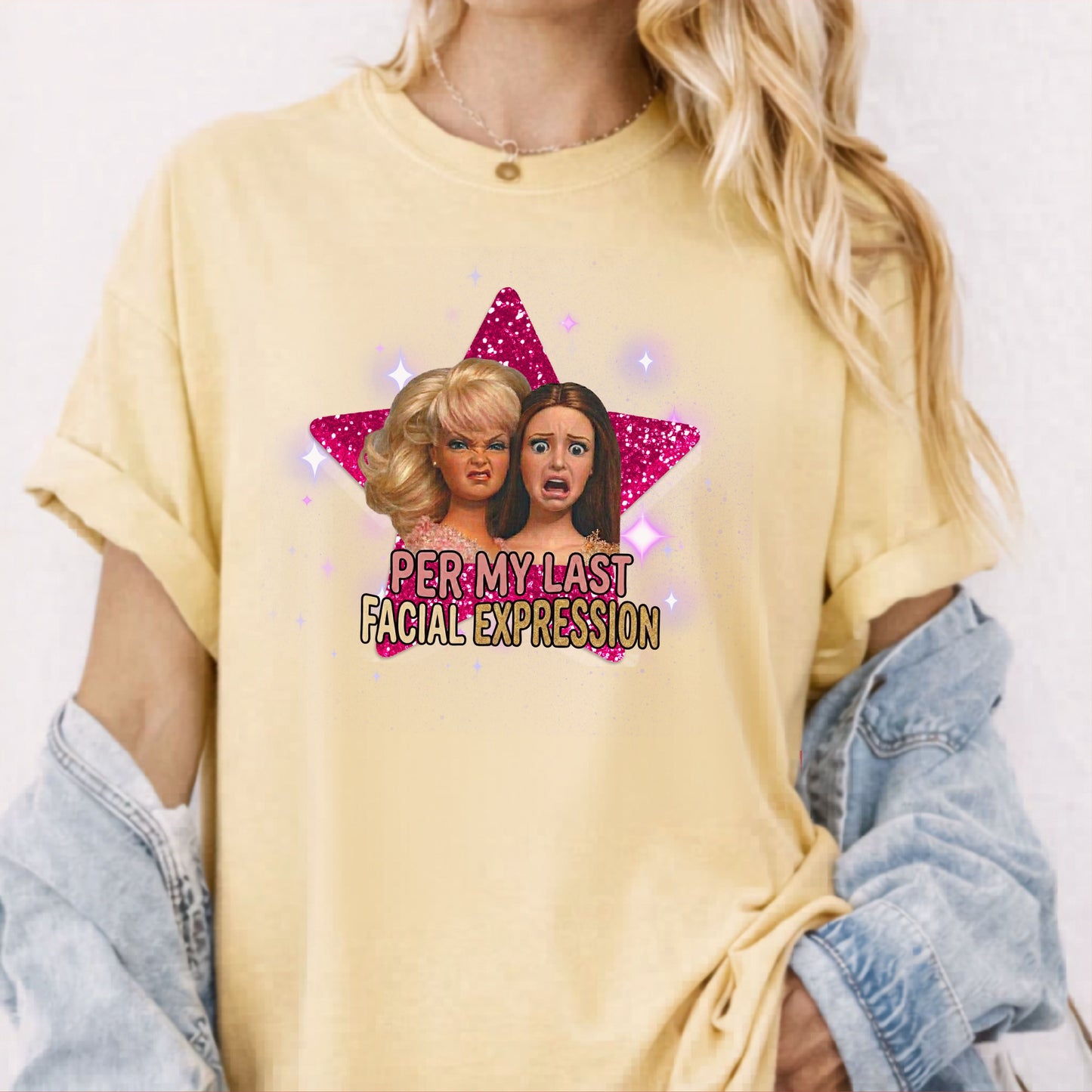 Per My Last Facial Expression vintage doll tee in Butter — sarcastic funny graphic shirt