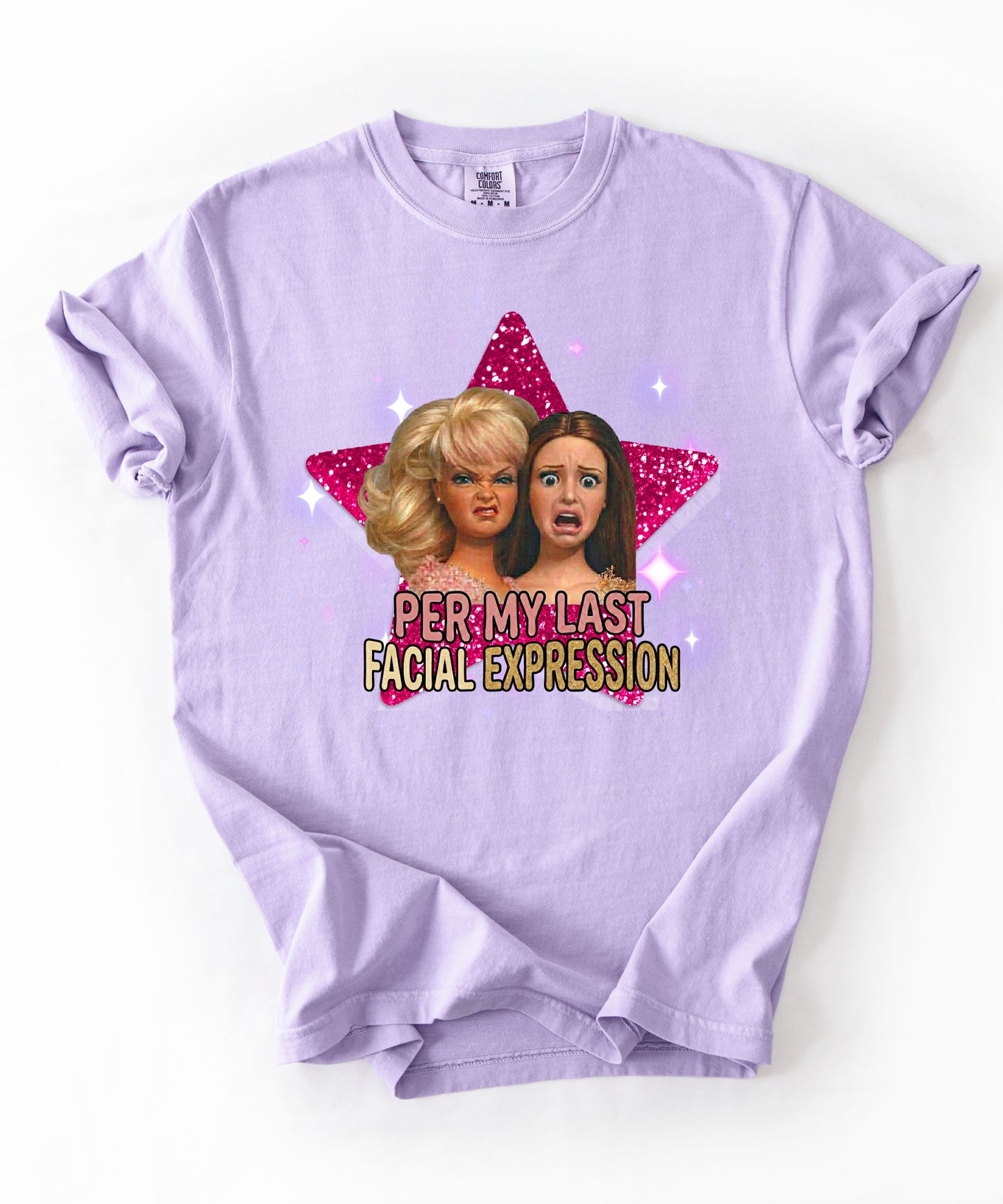 Per My Last Facial Expression vintage doll tee in Orchid — sarcastic funny graphic shirt