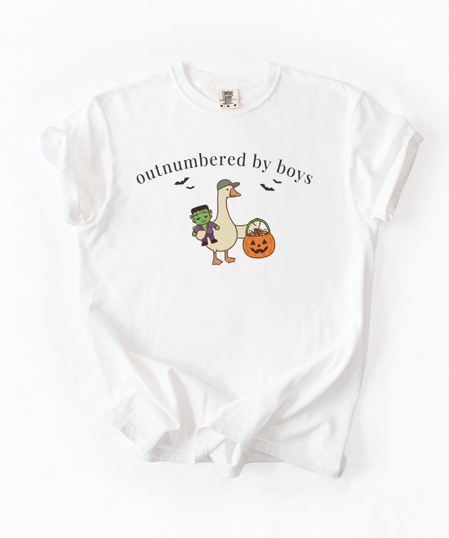 Silly Goose Outnumbered by Boys Halloween graphic tee in White – GodaStudio