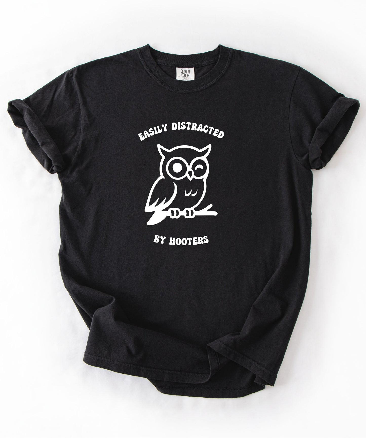 asily Distracted by Hooters funny owl graphic tee in Black – GodaStudio