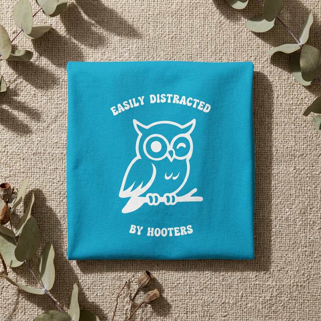 asily Distracted by Hooters funny owl graphic tee in Sapphire – GodaStudio