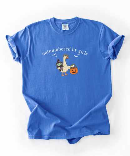Silly Goose Outnumbered by Girls Halloween graphic tee in Flo Blue – GodaStudio