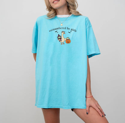 Silly Goose Outnumbered by Girls Halloween graphic tee in Lagoon blue – GodaStudio