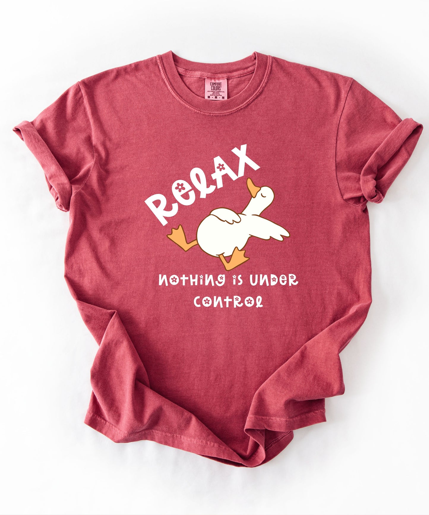 Silly Goose Relax Nothing Is Under Control T-Shirt in Crimson garment-dyed graphic tee
