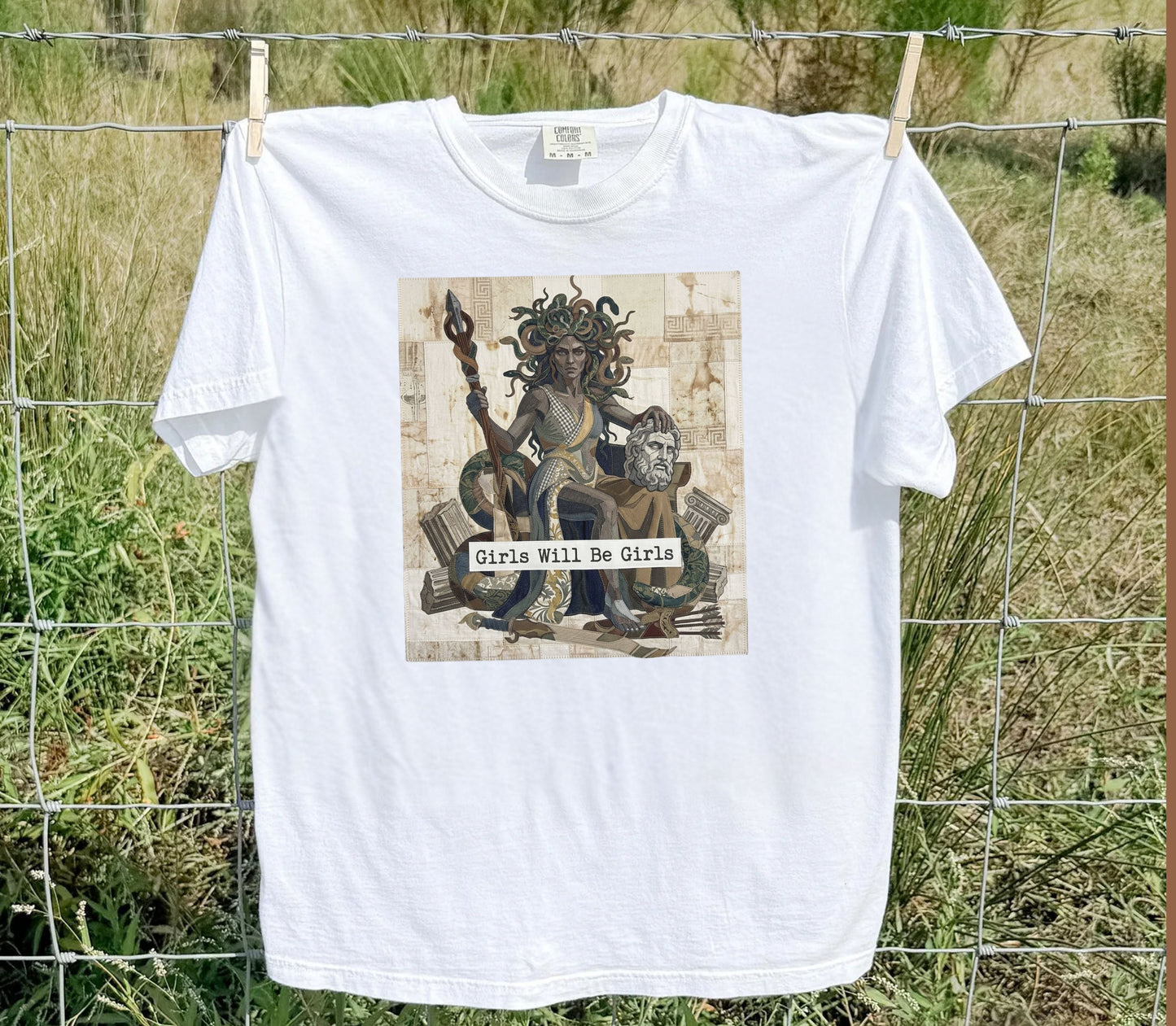 Medusa Girls Will Be Girls Dark Feminine Graphic Tee in White garment-dyed cotton