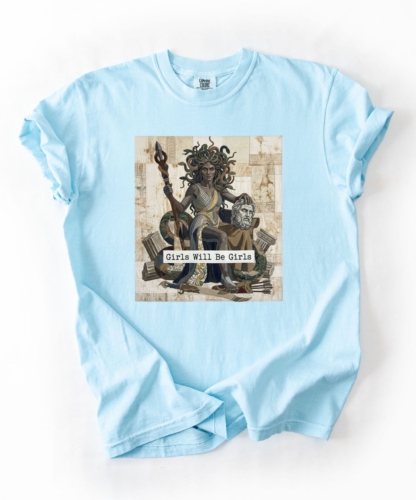 Medusa Girls Will Be Girls Dark Feminine Graphic Tee in Chambray garment-dyed cotton