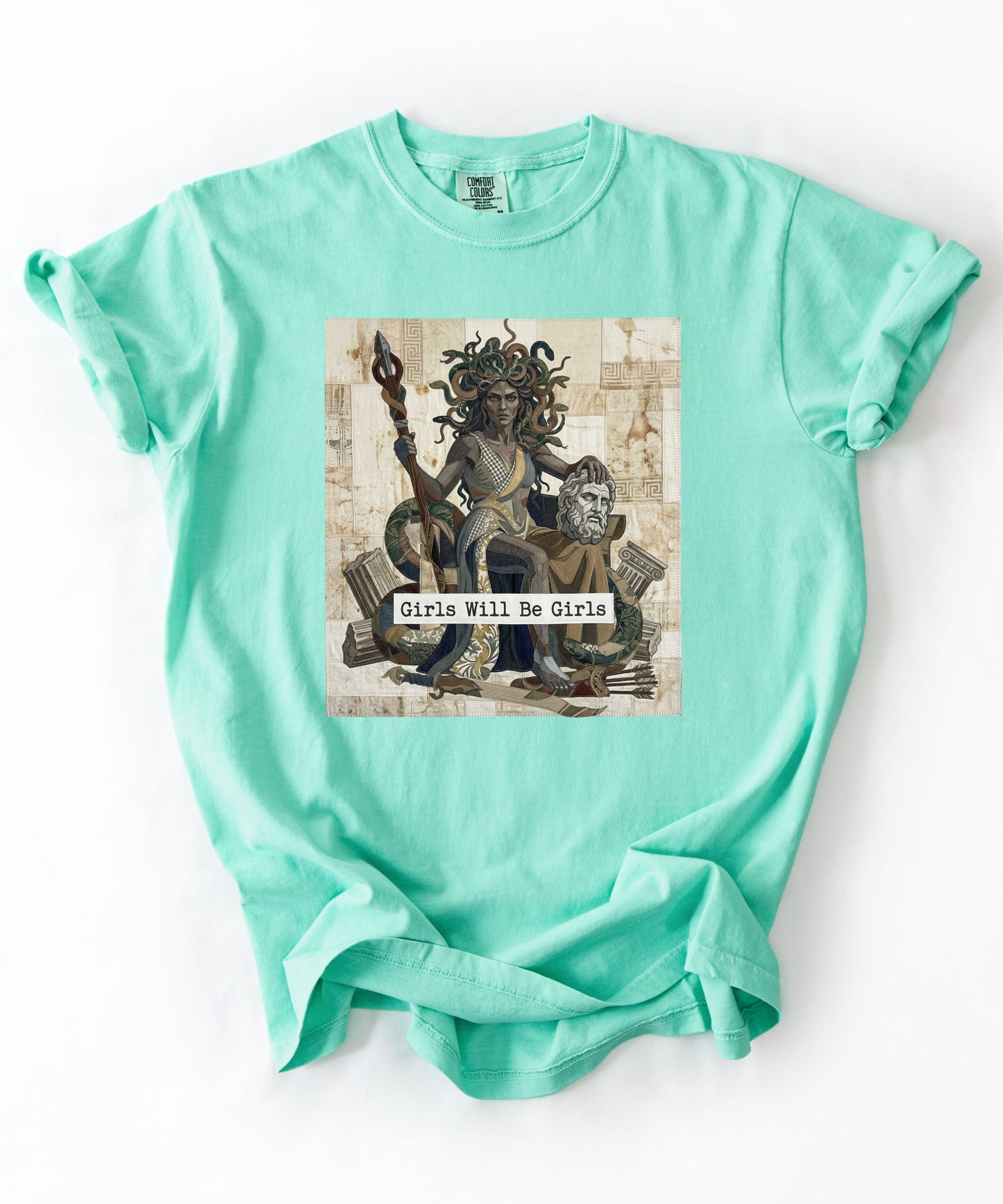 Medusa Girls Will Be Girls Dark Feminine Graphic Tee in Island reef garment-dyed cotton
