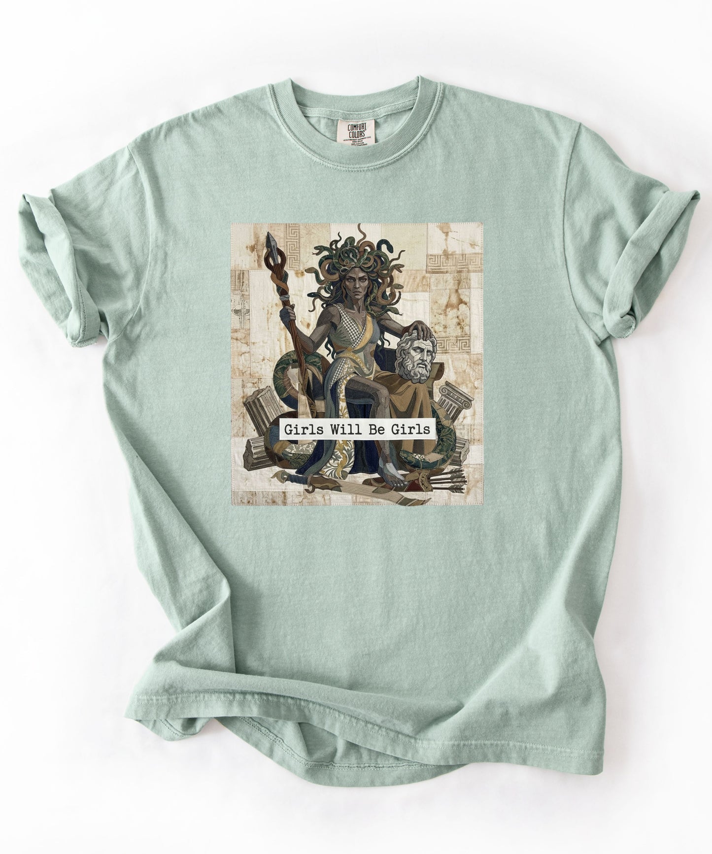 Medusa Girls Will Be Girls Dark Feminine Graphic Tee in bay garment-dyed cotton