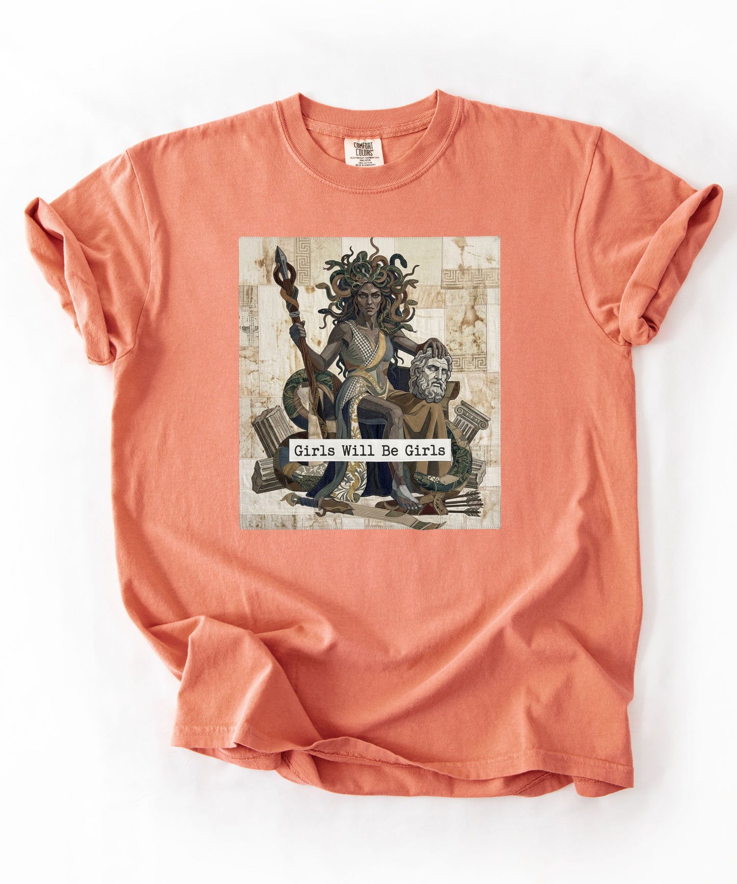 Medusa Girls Will Be Girls Dark Feminine Graphic Tee in Terracota garment-dyed cotton