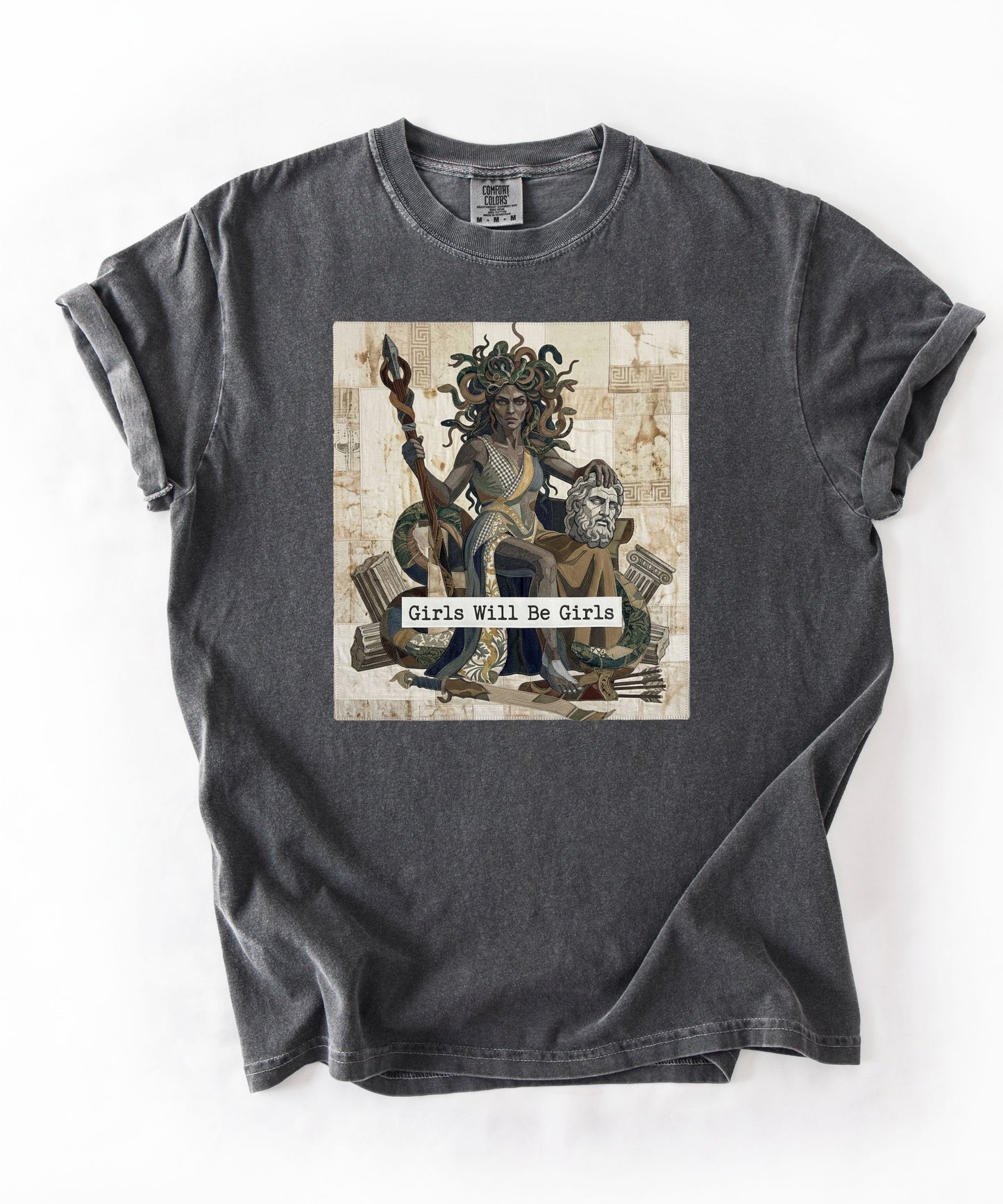 Medusa Girls Will Be Girls Dark Feminine Graphic Tee in Pepper garment-dyed cotton