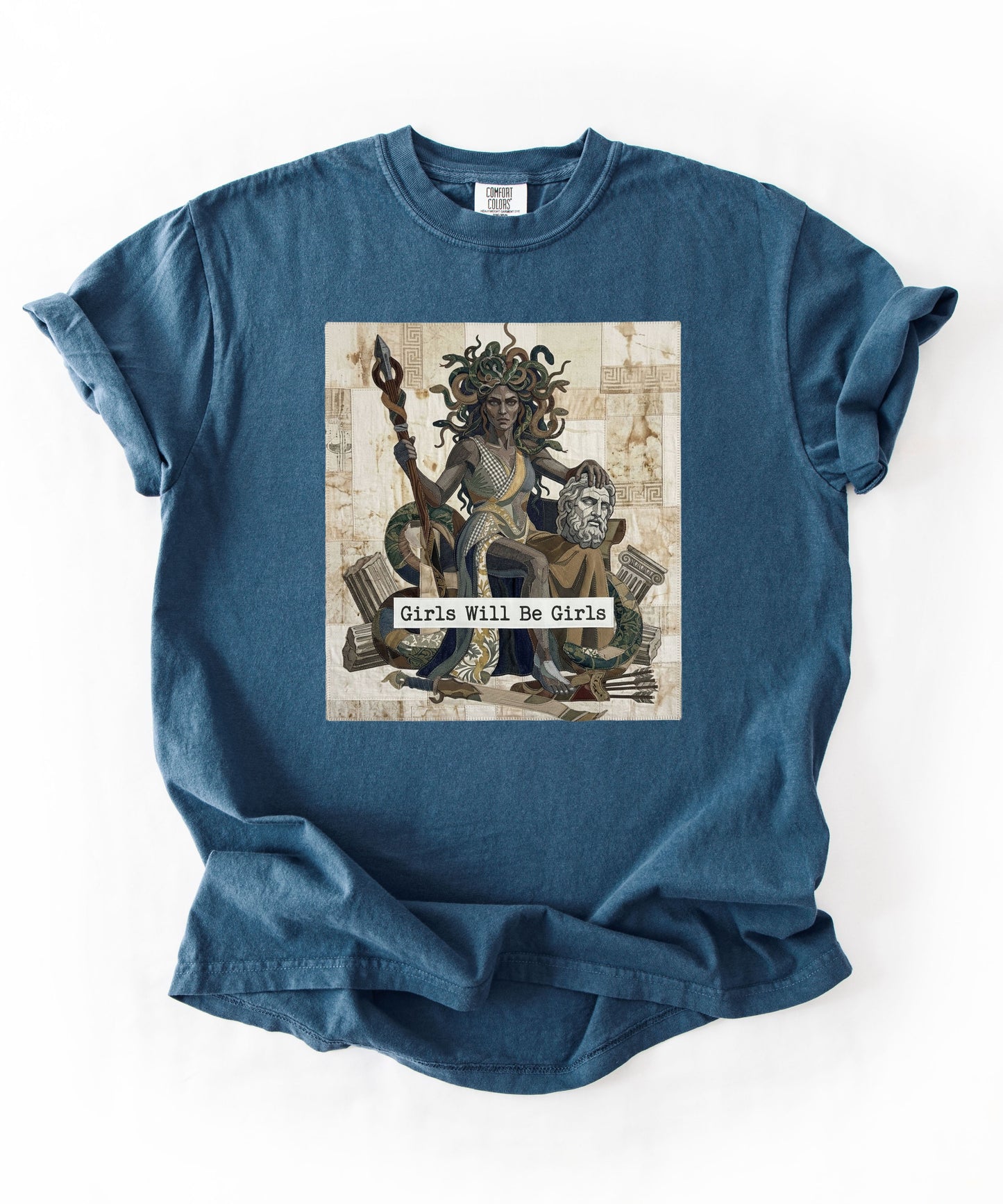 Medusa Girls Will Be Girls Dark Feminine Graphic Tee in Midnight garment-dyed cotton